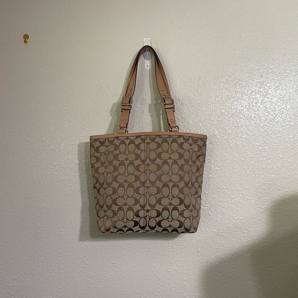 Coach Tan and Brown Signature Tote - Picture 3 of 11